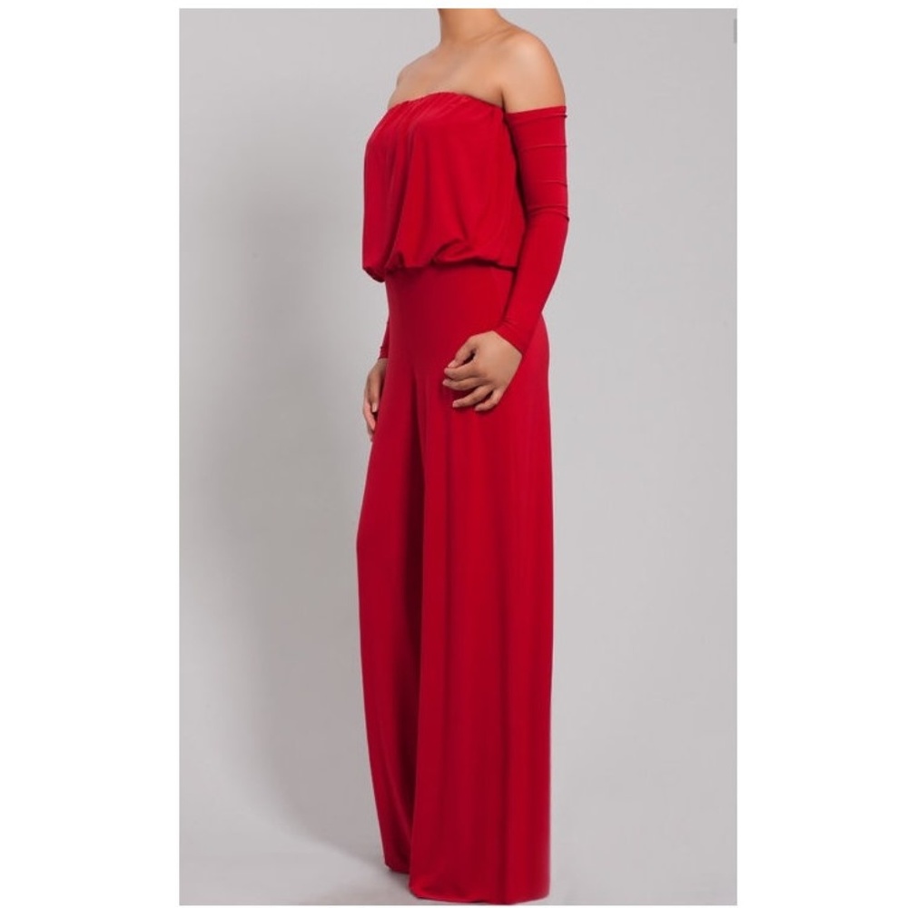 SALE !! Black Strapless Long Glove Sleeve Jumpsuit - Picture 4 of 5